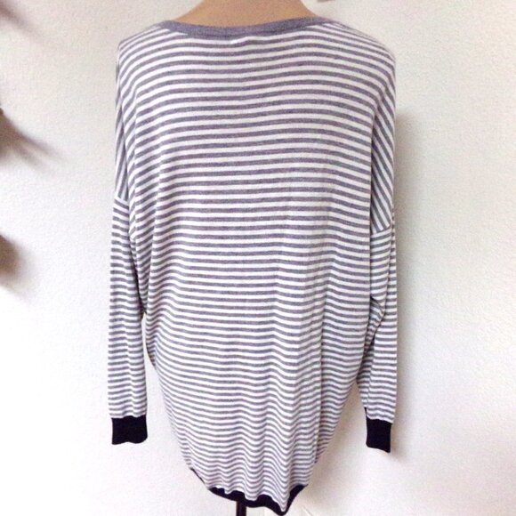 Joie Grey and White Striped V Neck Sweater - Picture 6 of 6